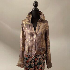 Anna Sui Gold Sheer and Velvet Dress